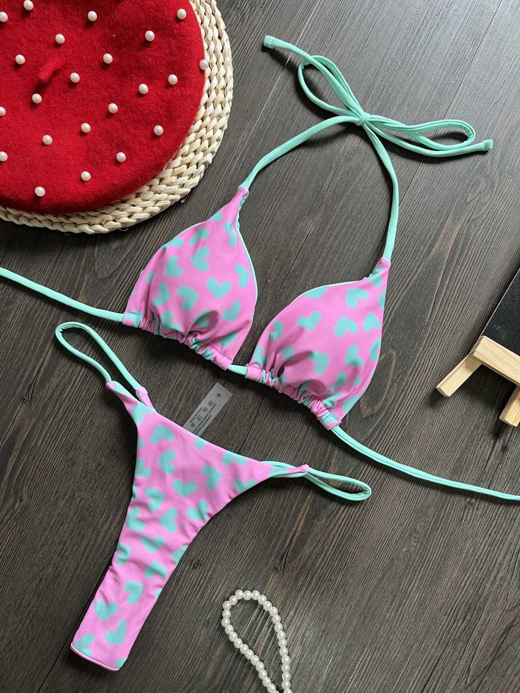 heart thing bikini pink and green bikinis sexy cute swimsuits