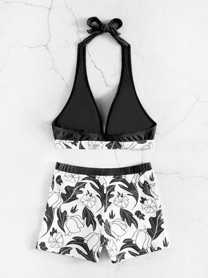 black and white short set bikini 