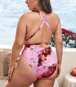 pink red plus size one piece swimsuit