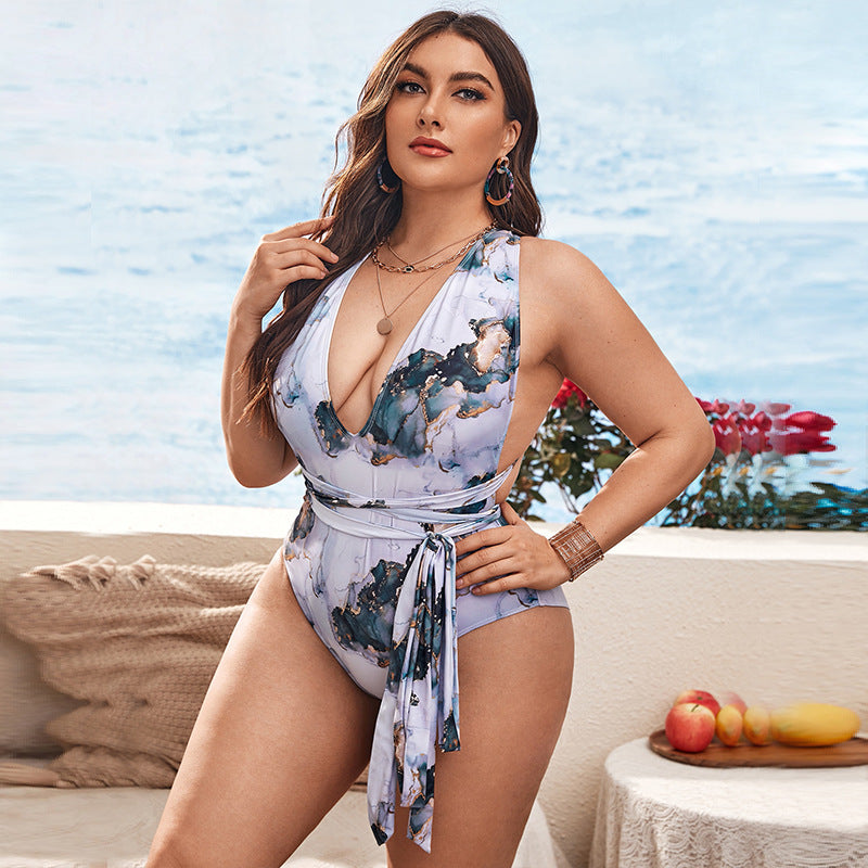 blue gold plus size swimsuit