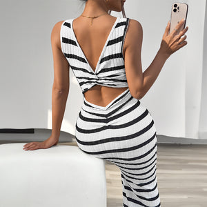 maxi striped dress black and white