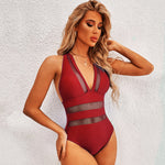 red one piece swimsuit cute dark red swimwear sexy bikinis